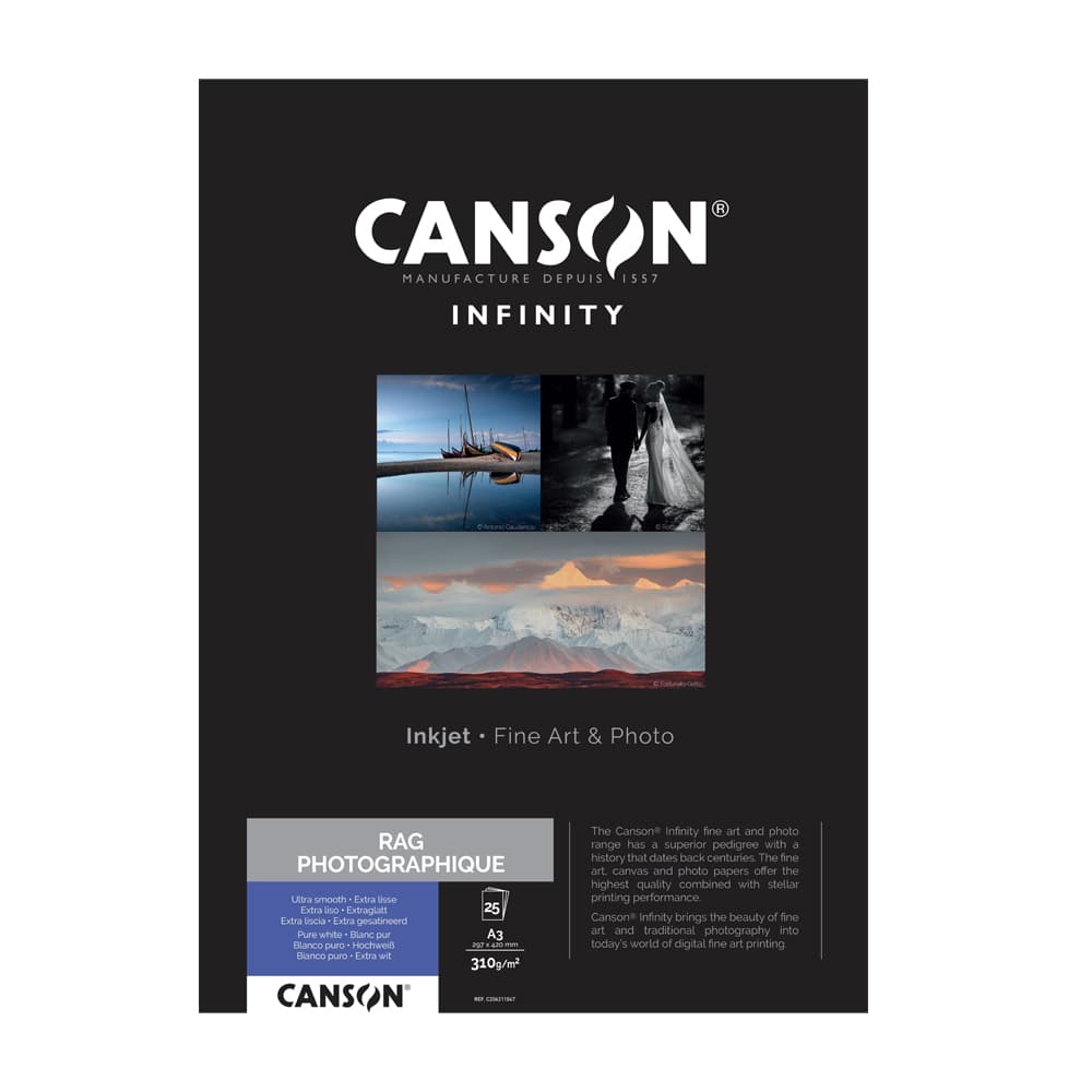 Papel A3 310g Canson Infinity Rag Photograph 100% 25Fls
