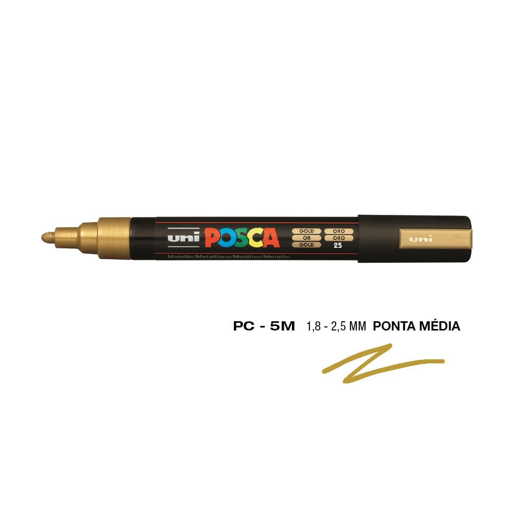 Marcador Uniball Posca PC-5M 1,8mm Ouro (25) 1un