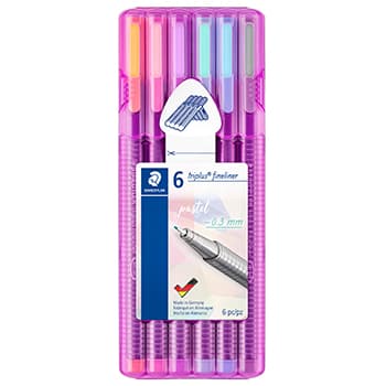 Marcador Fino Staedtler Triplus 334 0,3mm 6 Cores Pastel 6un
