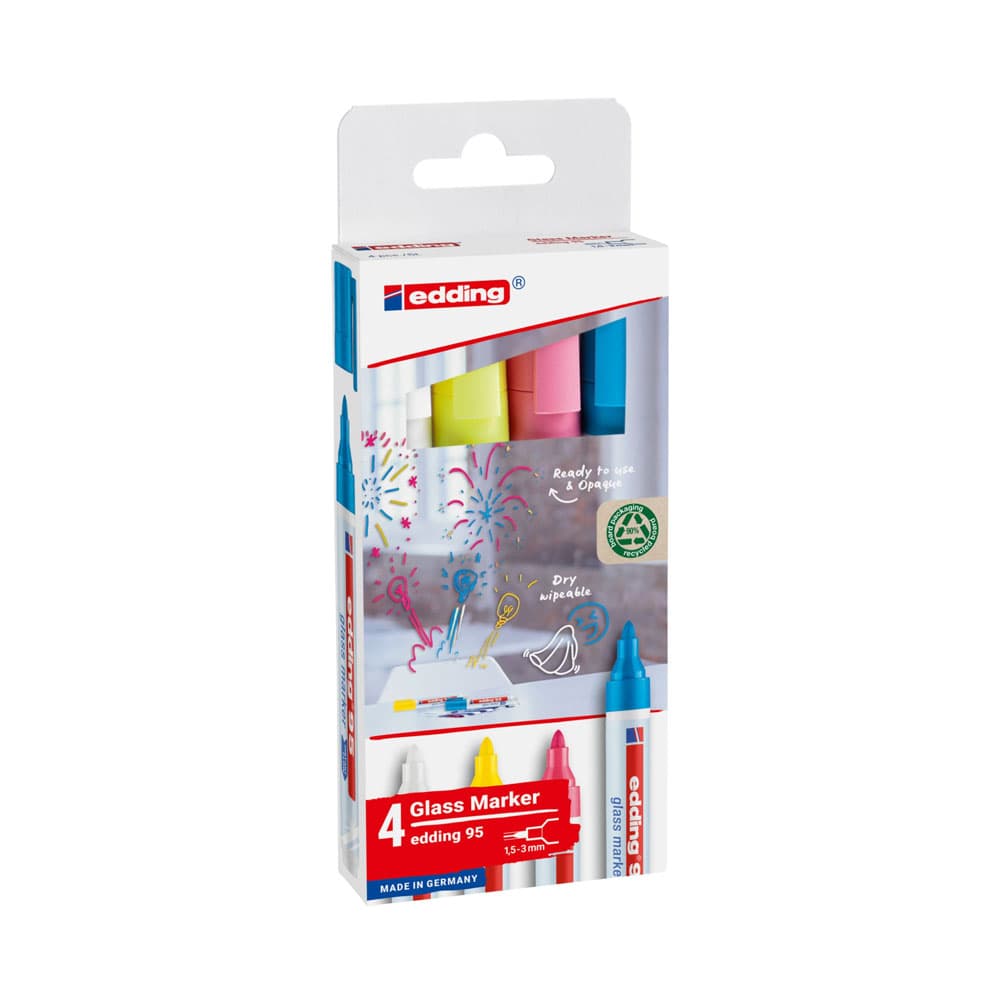 Marcador Quadros Vidro Edding 95 1,5-3mm 4 Cores Br Am Rs Az