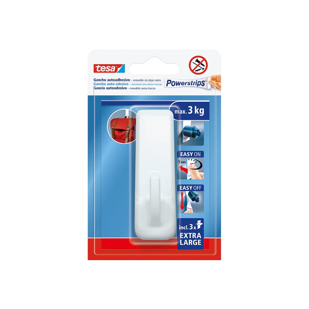 Gancho Retangular Adesivo Tesa Powerstrips 3Kg Branco