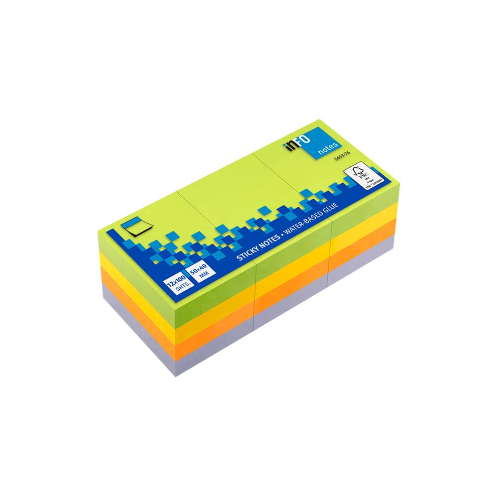 Bloco Notas Aderentes 050x040mm 4 Cores 100 Fls Pack 12un