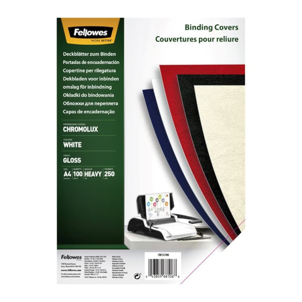 Capa Encadernação A4 250g Cartão Cromolux 1 Face Branco 100u