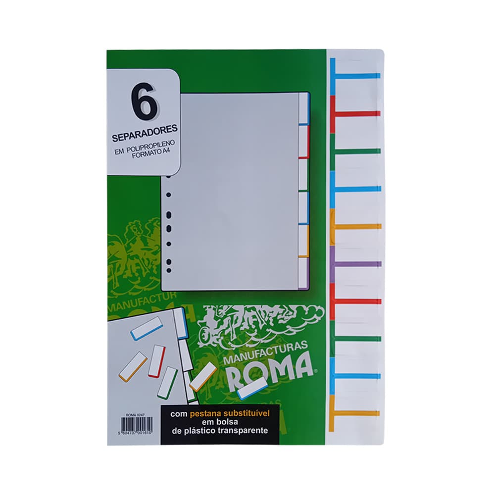 Separadores A4 Plástico Pestana Personalizável Cinzento 06un