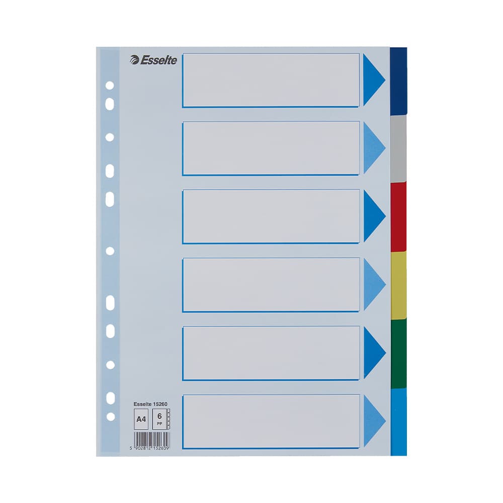 Separadores A4 Polipropileno Cores Sortidas 6 Pestanas