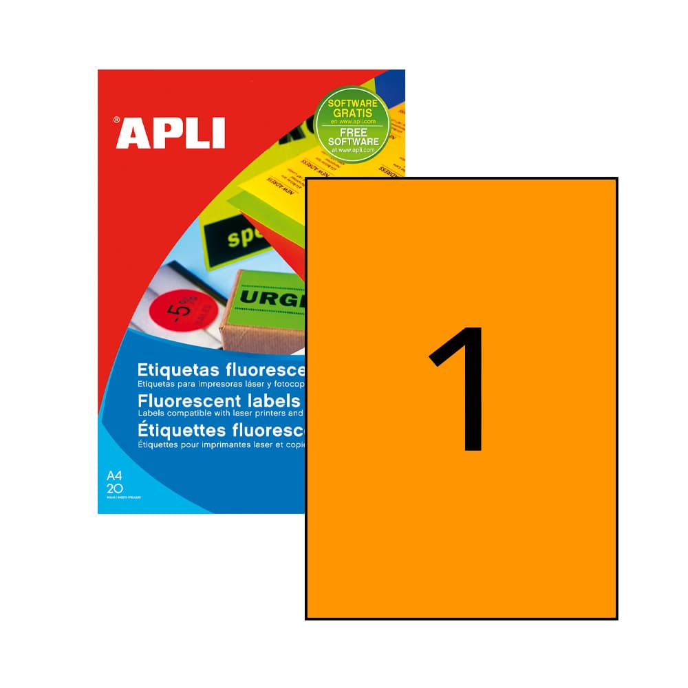 Etiquetas 210x297mm 20Fls A4 Laranja Fluor Apli 20un