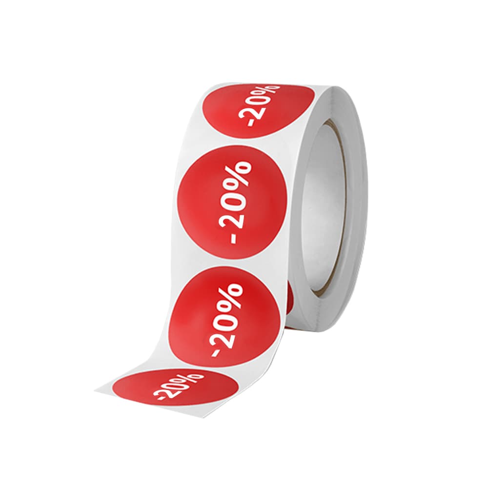 Etiquetas Promocionais Redondas -20% 400un Vermelho