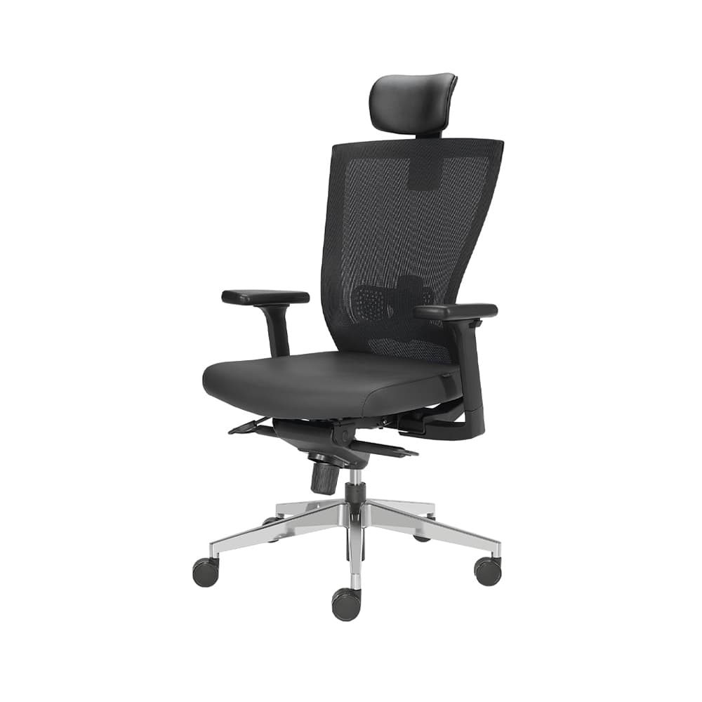 Cadeira Direção Giratória Alumínio Semi-Pele Grafite Preto