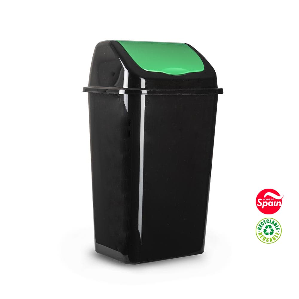 Contentor 30L Plástico Tampa Basculante Preto/Verde
