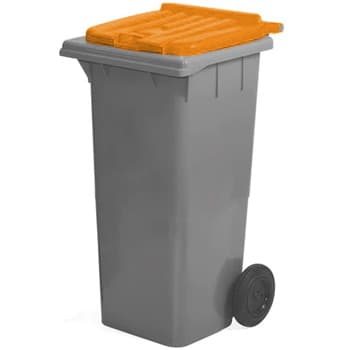 Contentor 120L Plástico 2 Rodas Fundo Preto Tampa Laranja