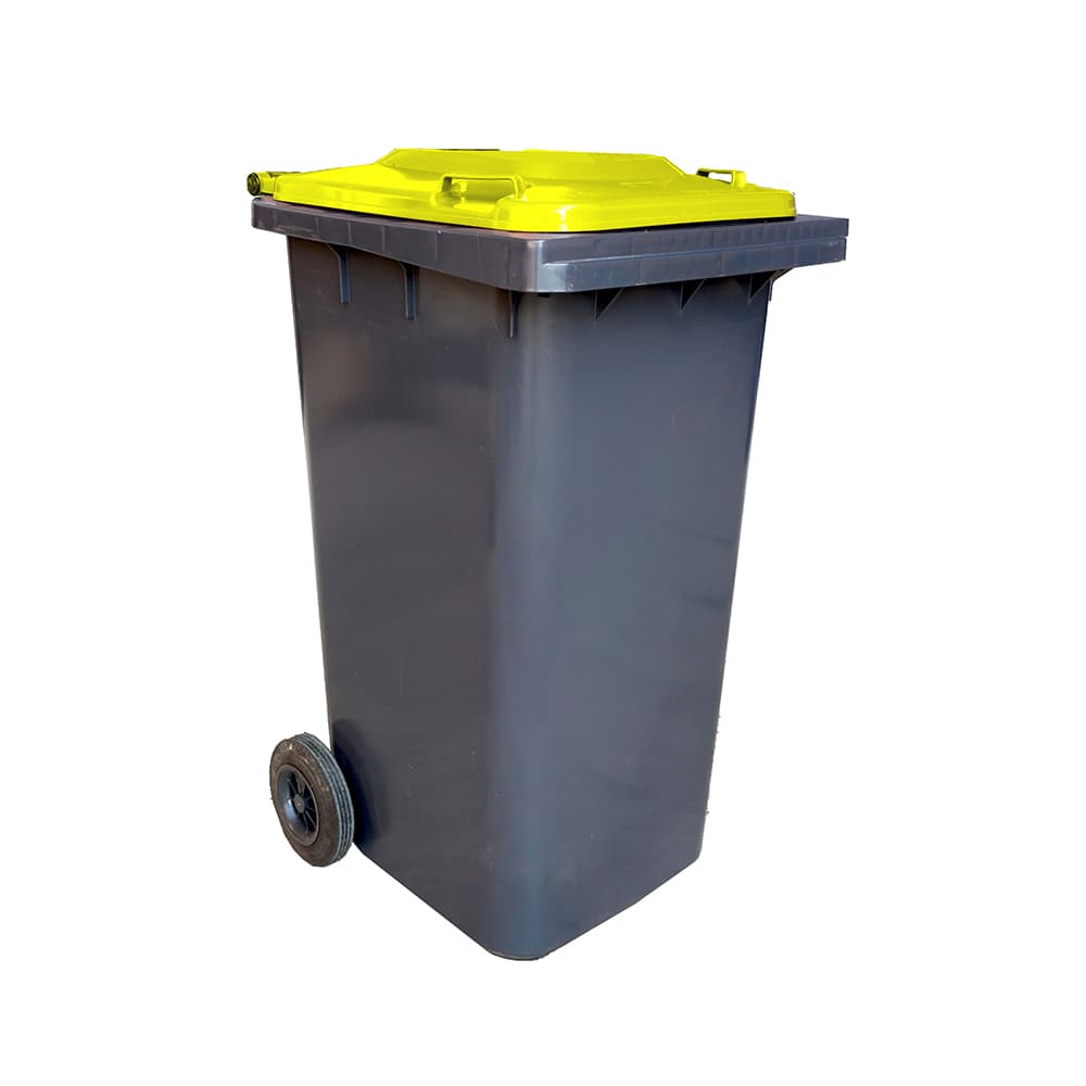 Contentor 120L Plástico 2 Rodas Cinza c/ Tampa Amarela