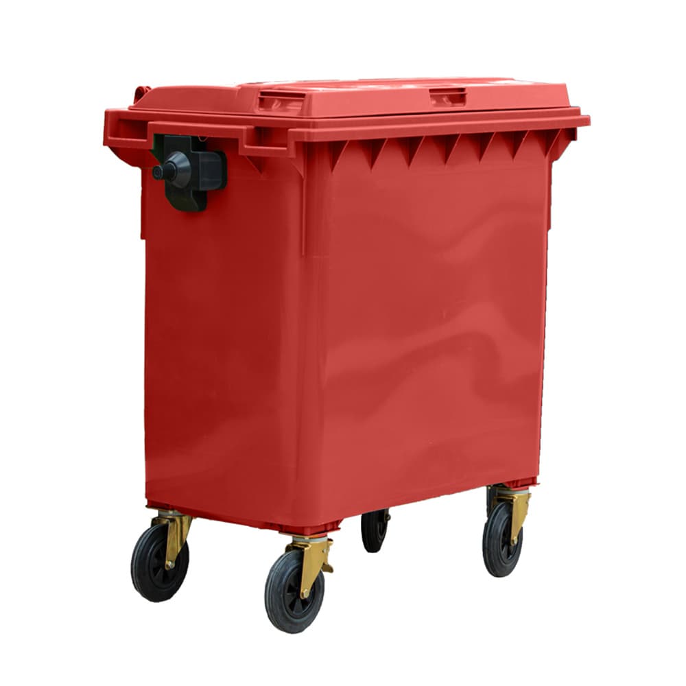 Contentor 800L Plástico 4 Rodas Vermelho c/Tampa Vermelho