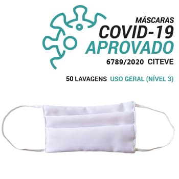 Máscara Reutilizável 50 Lavagens Adulto Branco Pack 3un