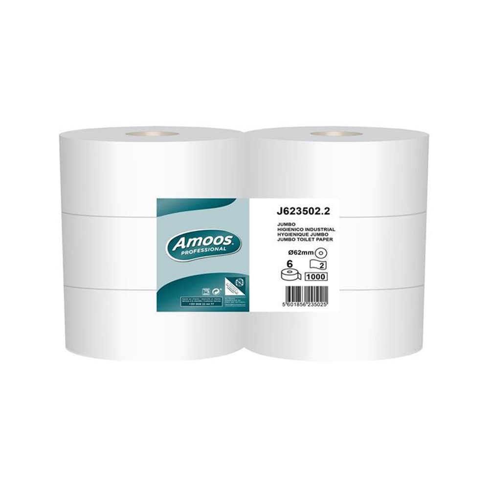 Papel Higiénico (Jumbo) 350mts 2Fls 15g Amoos 6un