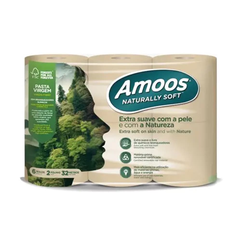 Papel Higiénico Doméstico 32mts 2Fls Amoos Naturally 6un