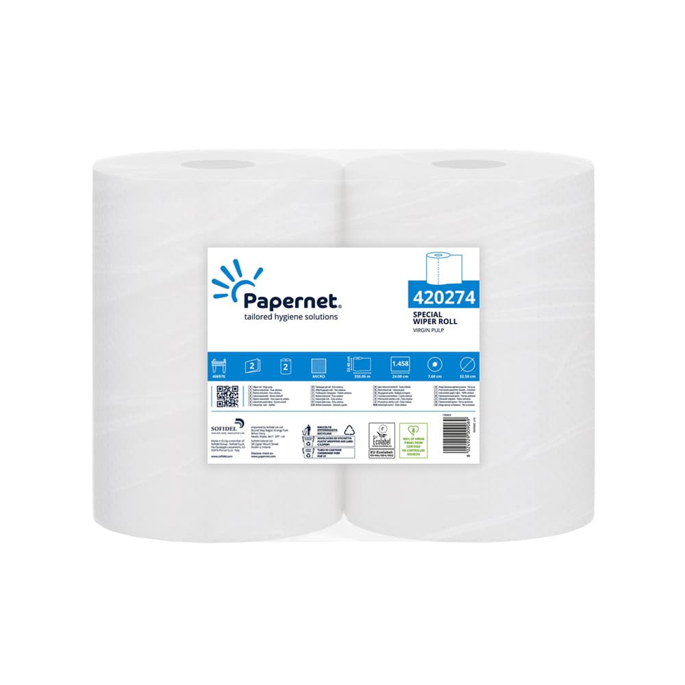 Rolo Industrial 350mx22,4cm 17,5g 2Fls PAPERNET Picotado 2un