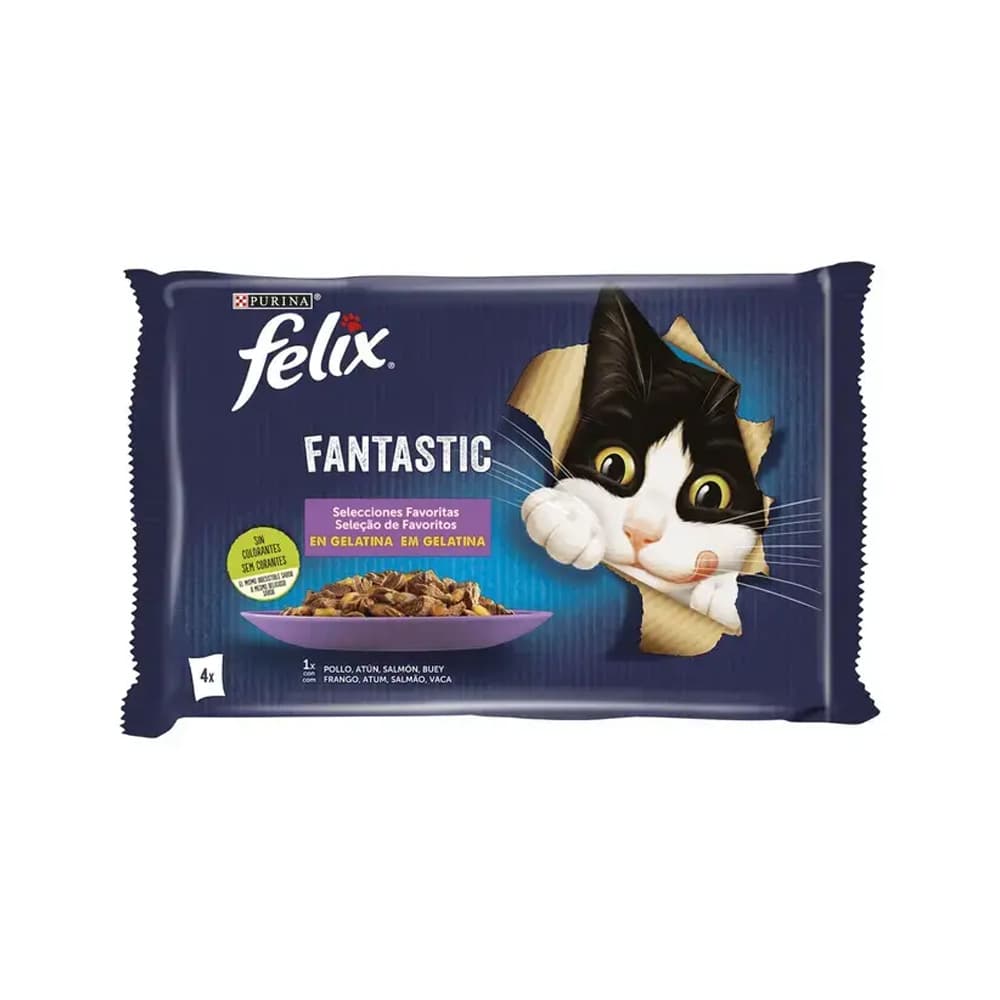 Alimento Húmido para Gato Felix Fantastic Carne/Peixe 4x85gr