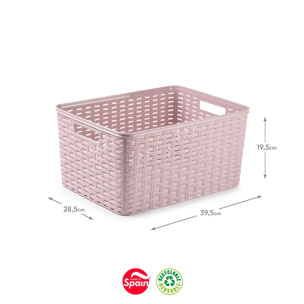 Caixa Arrumação Rattan Nº5 18L Rosa Pastel