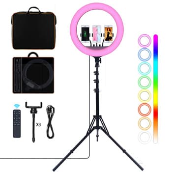 Ring Light 18 Pol RGB Profissional Suporte + Mala + Comando