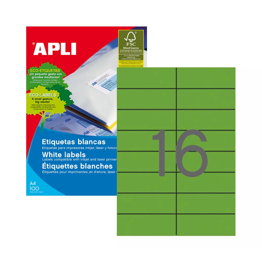 Etiquetas 105x037mm 20Fls A4 Verde Apli 320un