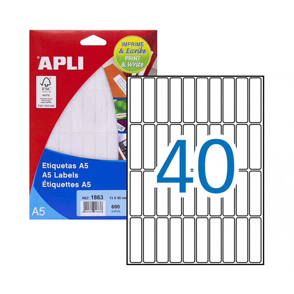 Etiquetas 013x050mm 15Fls A5 01863 Apli 600un