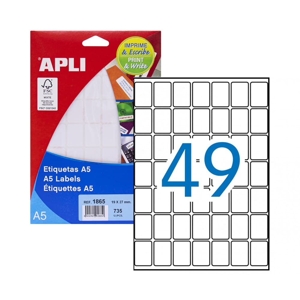 Etiquetas 019x027mm 33Fls A5 01865 Apli 735un