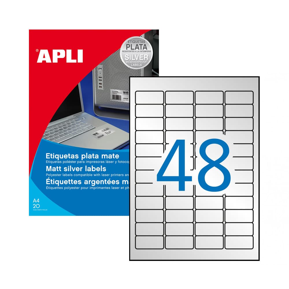 Etiquetas 045,7x021,2mm 20Fls A4 Prata Apli 960un