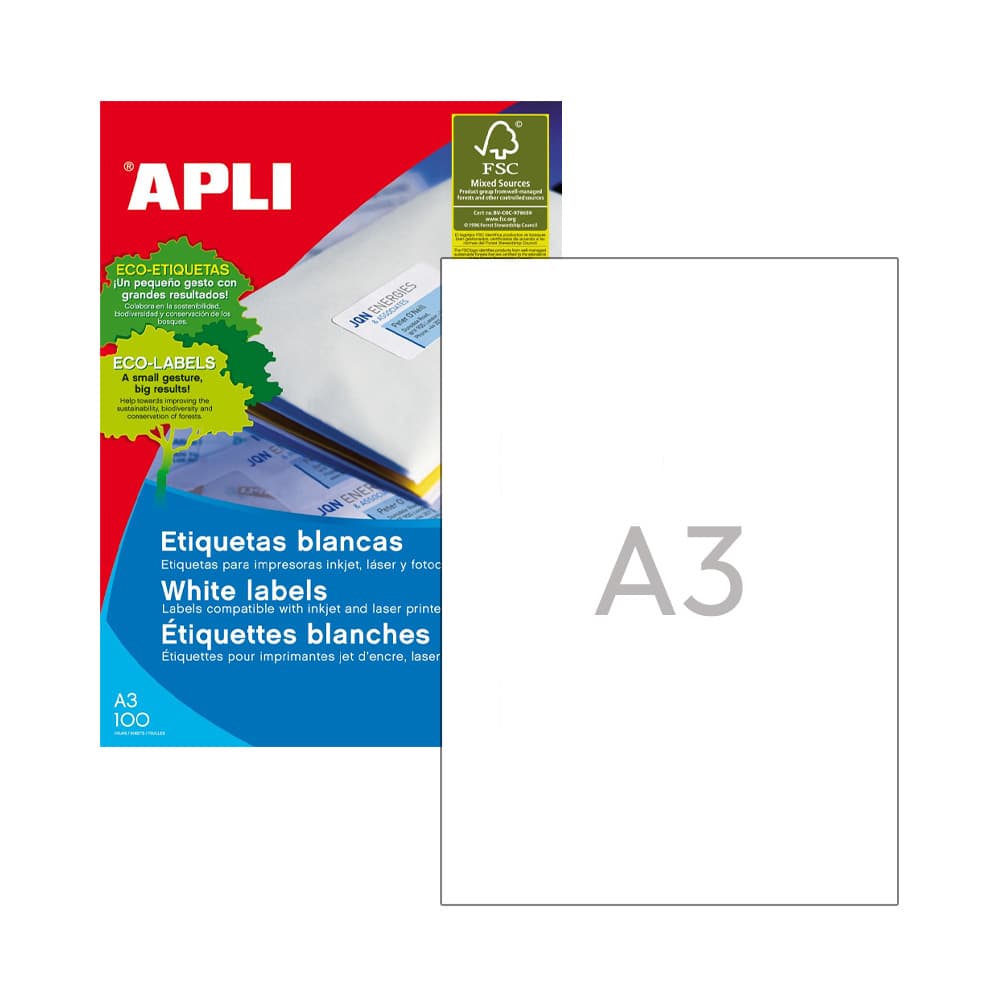 Etiquetas 297x420mm 100Fls A3 Apli 100un