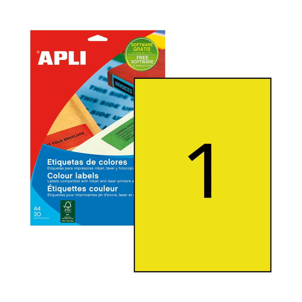 Etiquetas 210x297mm 100Fls A4 Amarelo Apli 100un