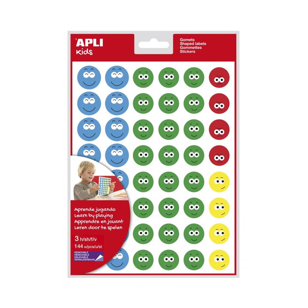 Etiquetas Redondas Apli Kids Cara Feliz Triste 144un