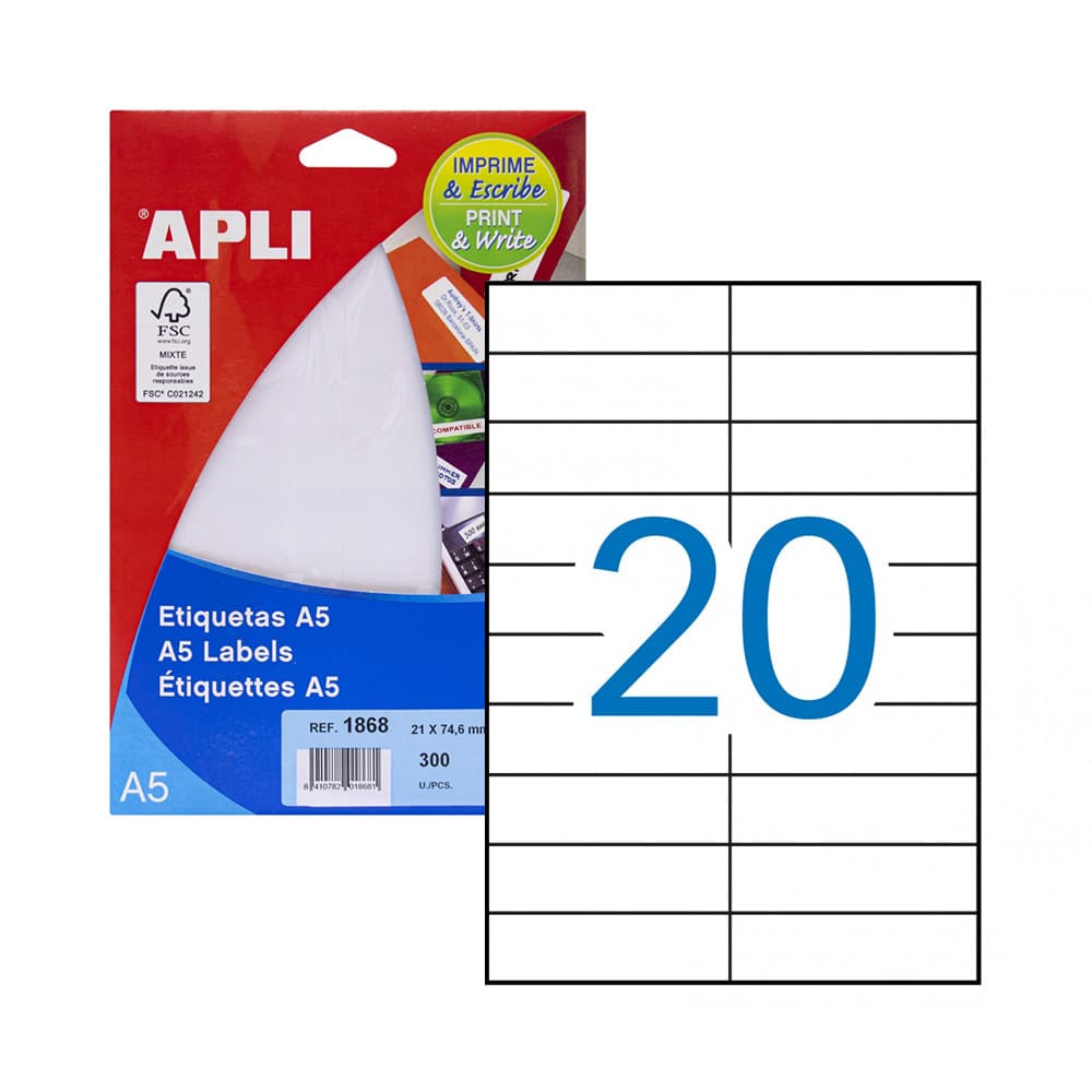 Etiquetas 021x074,6mm 15Fls A5 Apli 300un