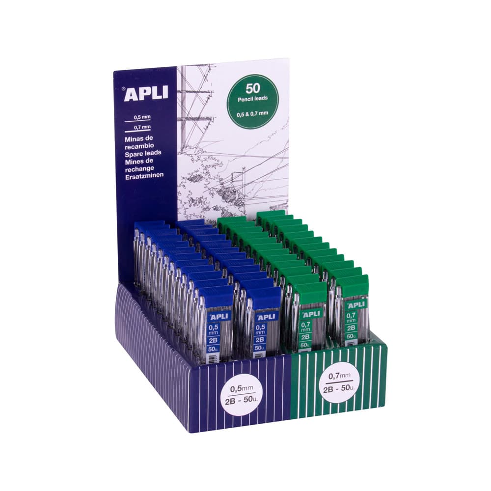 Minas Grafite 0,5mm+0,7mm 2B Apli Expositor 48 Tubos c/50un