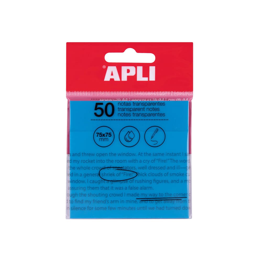 Bloco Notas Aderentes 075x075mm Film Apli Azul Transp 50Fls