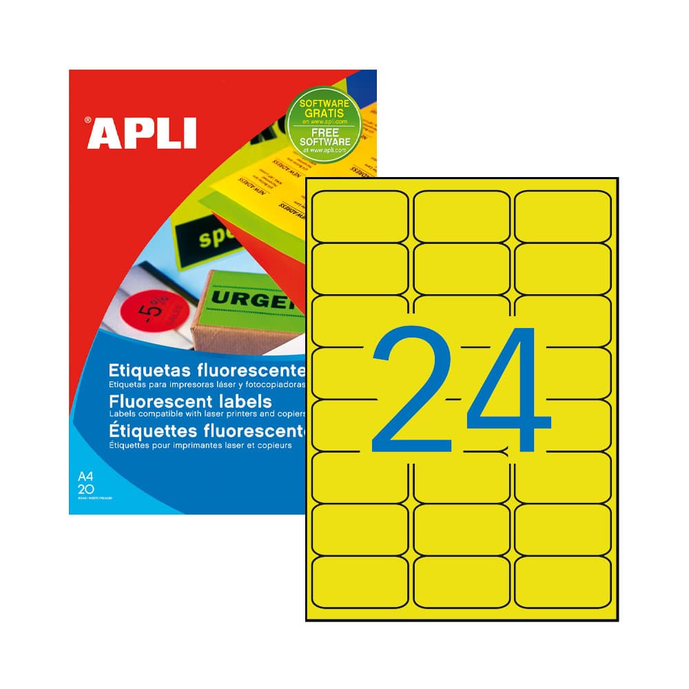 Etiquetas 064x033,9mm 20Fls Amarelo Fluorescente Apli 480un