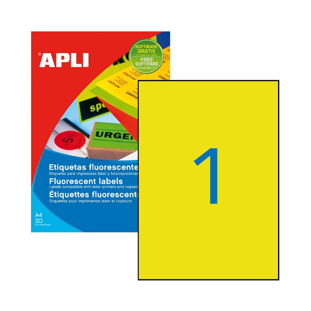 Etiquetas 210x297mm 20Fls A4 Amarelo Fluor Apli 20un
