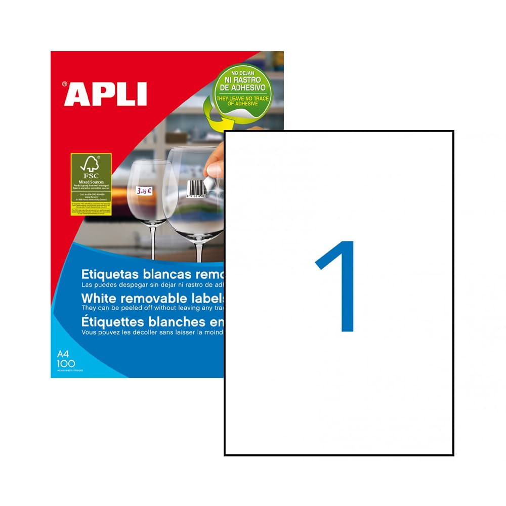Etiquetas Removíveis 210x297mm 100Fls A4 Apli 100un