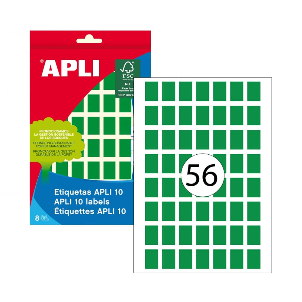 Etiquetas 012x018mm 8Fls A5 Verde Apli 448un