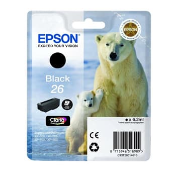 Tinteiro Epson 26 Preto C13T26014010 6,2ml 220 Pág.