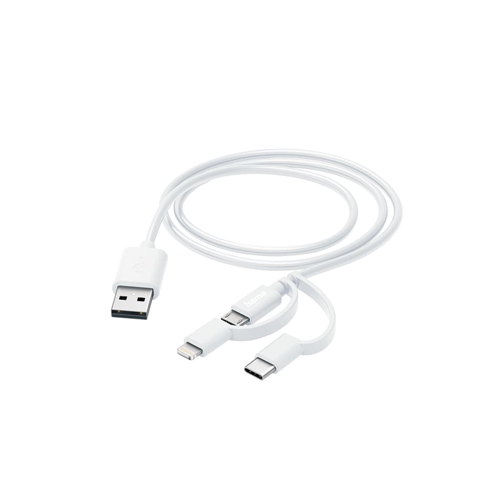 Cabo USB-C para Type-A/ Lightning/ Micro-USB 1m Branco