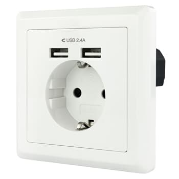 Tomada de Parede Encastre 2x Portas USB-A