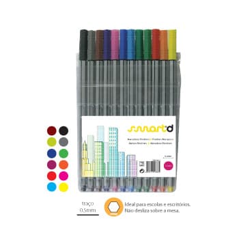 Marcador Fino SmartD Fineliner 0,5mm 12 Cores 12un